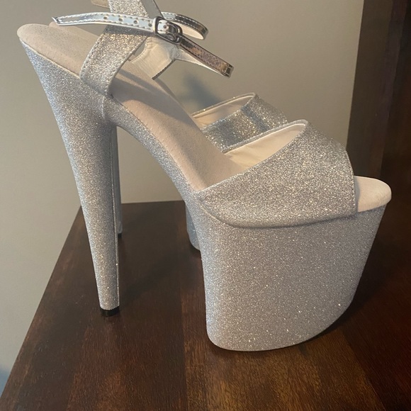 Glitter Pole Dancer Sandals Platform High Heels size 10 Silver Roimaash - Picture 2 of 8